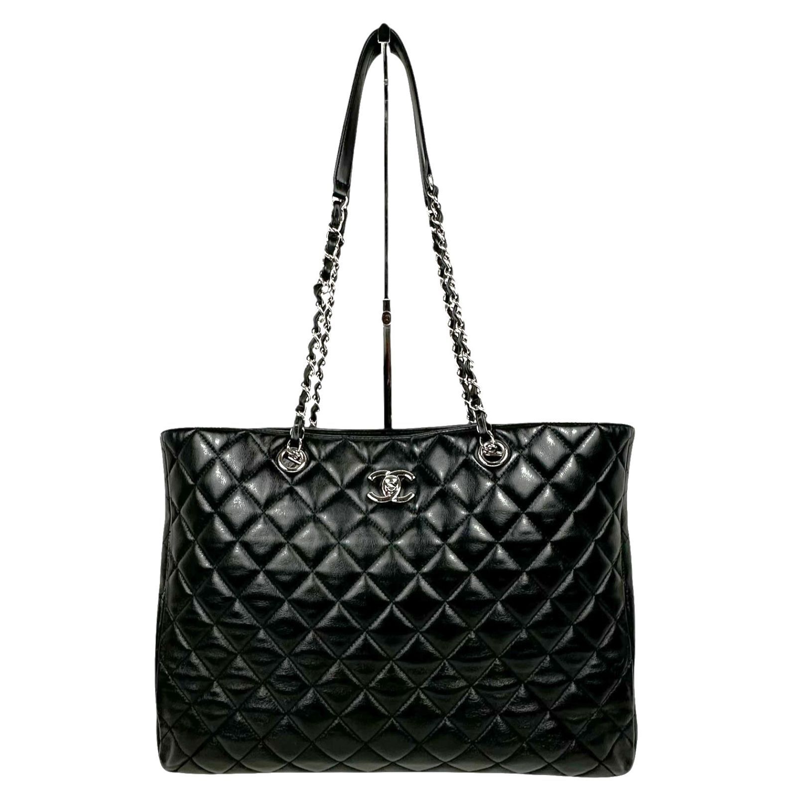 【CHANEL】シャネル チェーン トートバッグ A91046 ショルダーバッグ ラムスキン ココマーク シルバー金具 レディース バッグ 【中古】 USED-B 【9304】