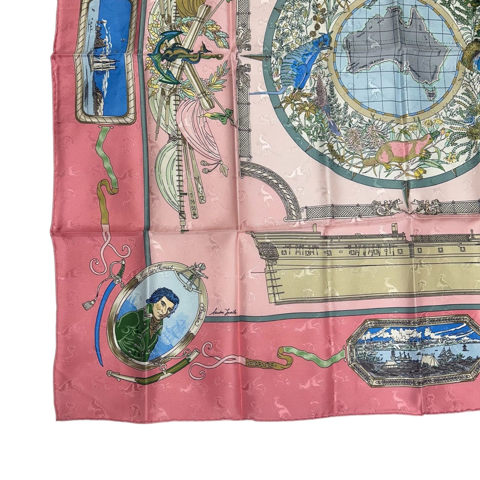 新品同様 HERMES エルメス カレ90 LE GEOGRAPHE 地理学者 シルク100