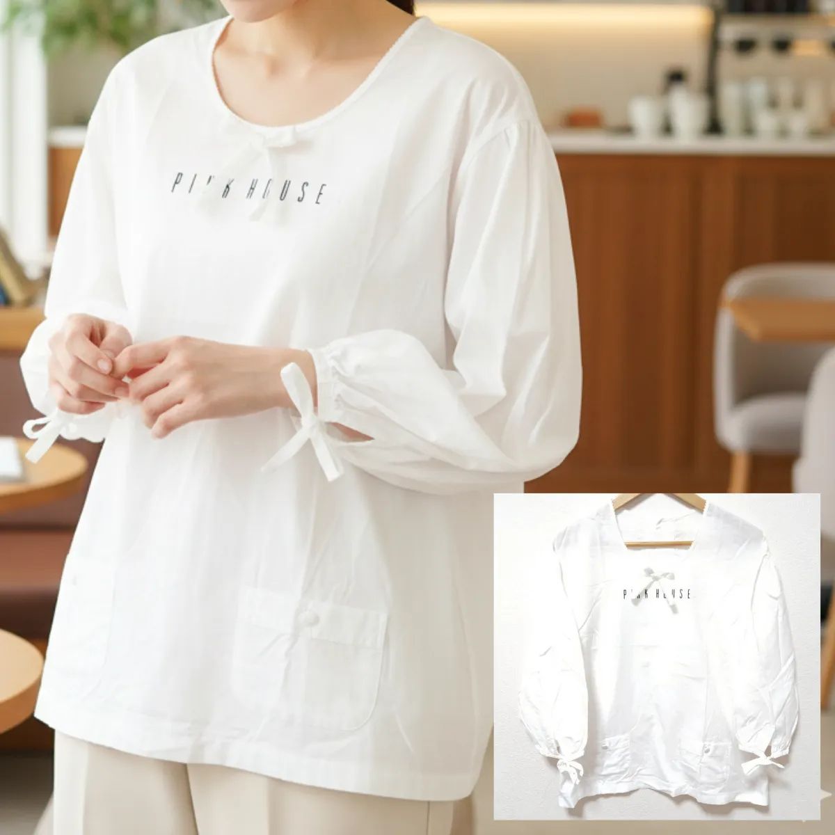 可憐◎かわいい◎【PINK HOUSE】ピンクハウス 七分袖 ブラウス