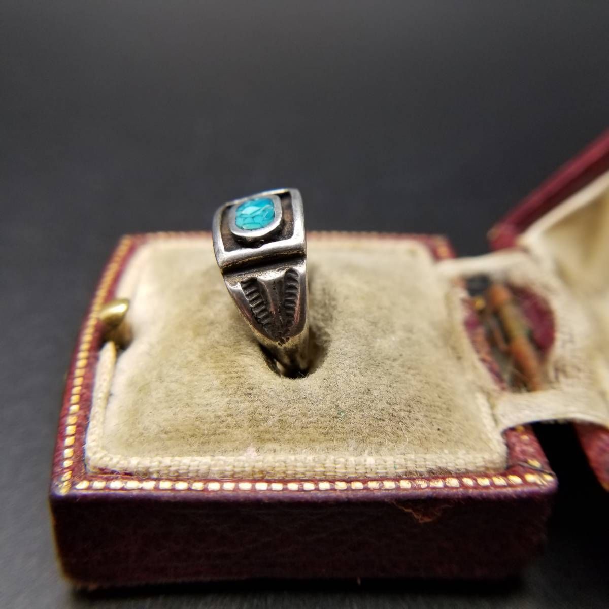 クラッシュターコイズ インレイ 925 シルバー ヴィンテージ シグネット