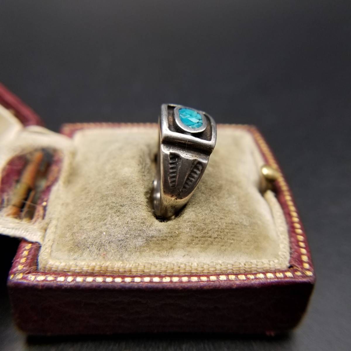 クラッシュターコイズ インレイ 925 シルバー ヴィンテージ シグネット