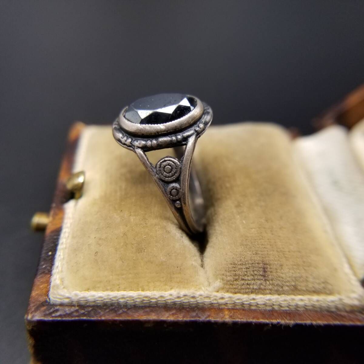 ヘマタイト オーバル ファセット 925 シルバー ヴィンテージ リング 銀