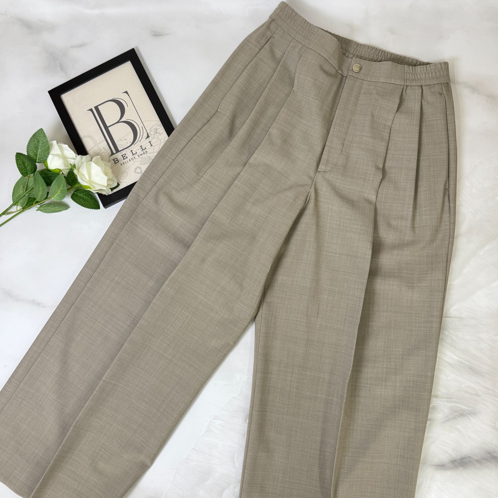 鑑定済み ♥ ユナイテッドアローズ 2タック パンツ スラックス 38 ベージュ シルバー金具 1514-162-5262