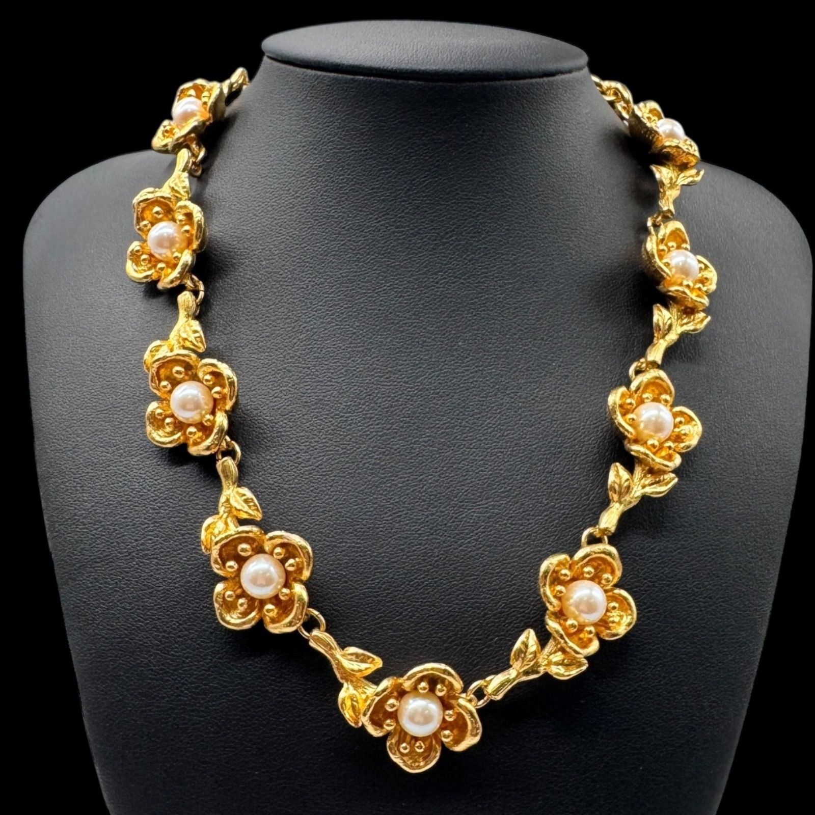 希少 美品 KENZO ケンゾー ゴールド フラワー フェイクパール モチーフ