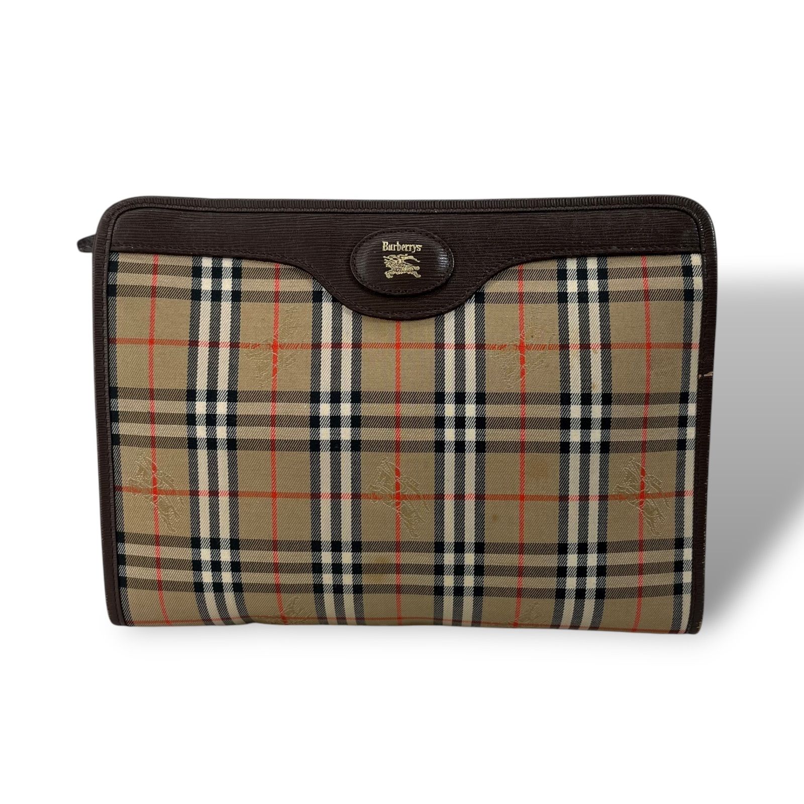 バーバリー クラッチバッグ メンズ レディース ユニセックス ブラウン 茶 ベージュ ノバチェック シャドーホース レザー PVC 5176
