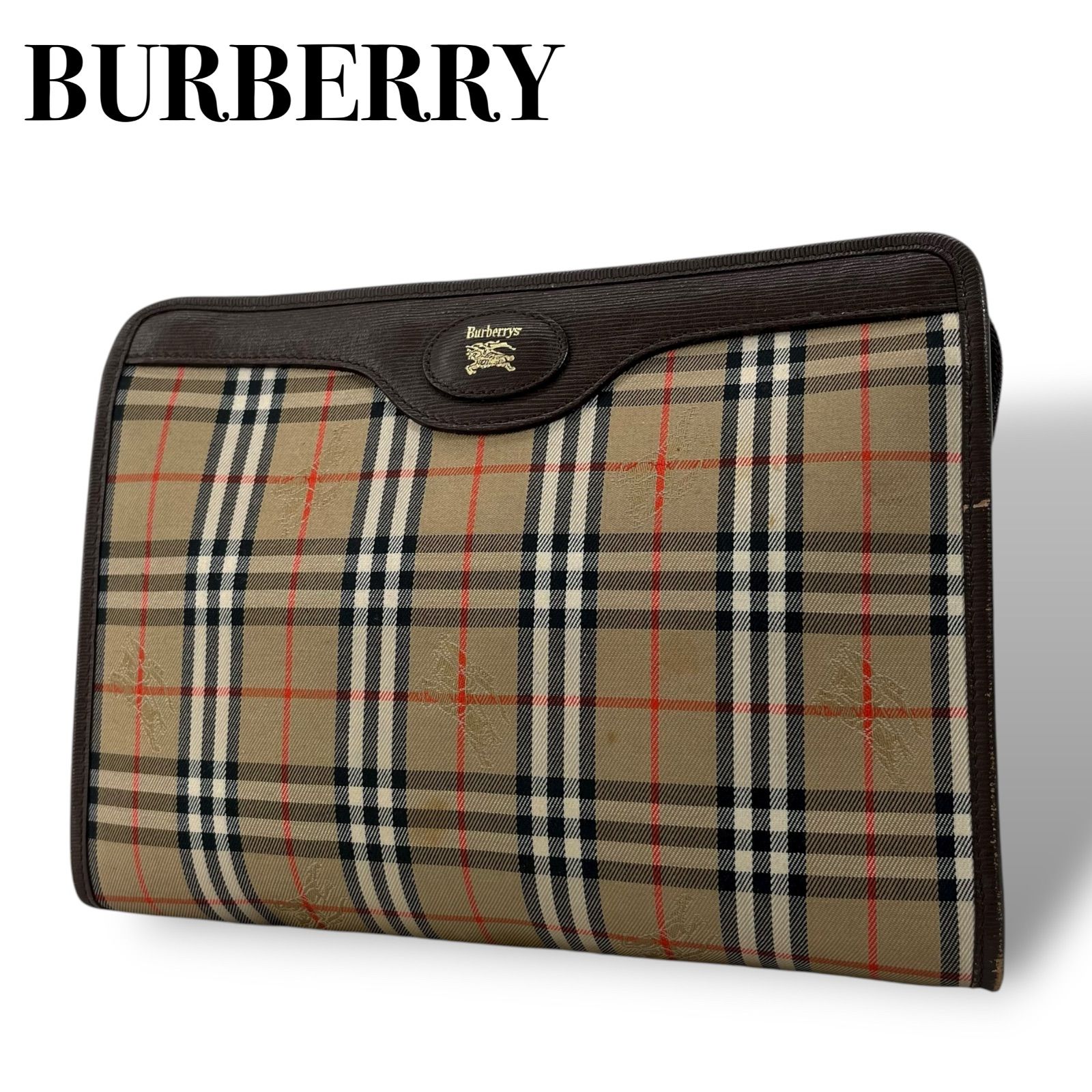 バーバリー クラッチバッグ メンズ レディース ユニセックス ブラウン 茶 ベージュ ノバチェック シャドーホース レザー PVC 5176