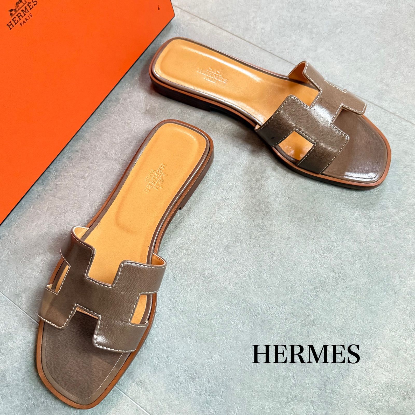 美品 HERMES エルメス サンダル オラン Hロゴ フラットシューズ