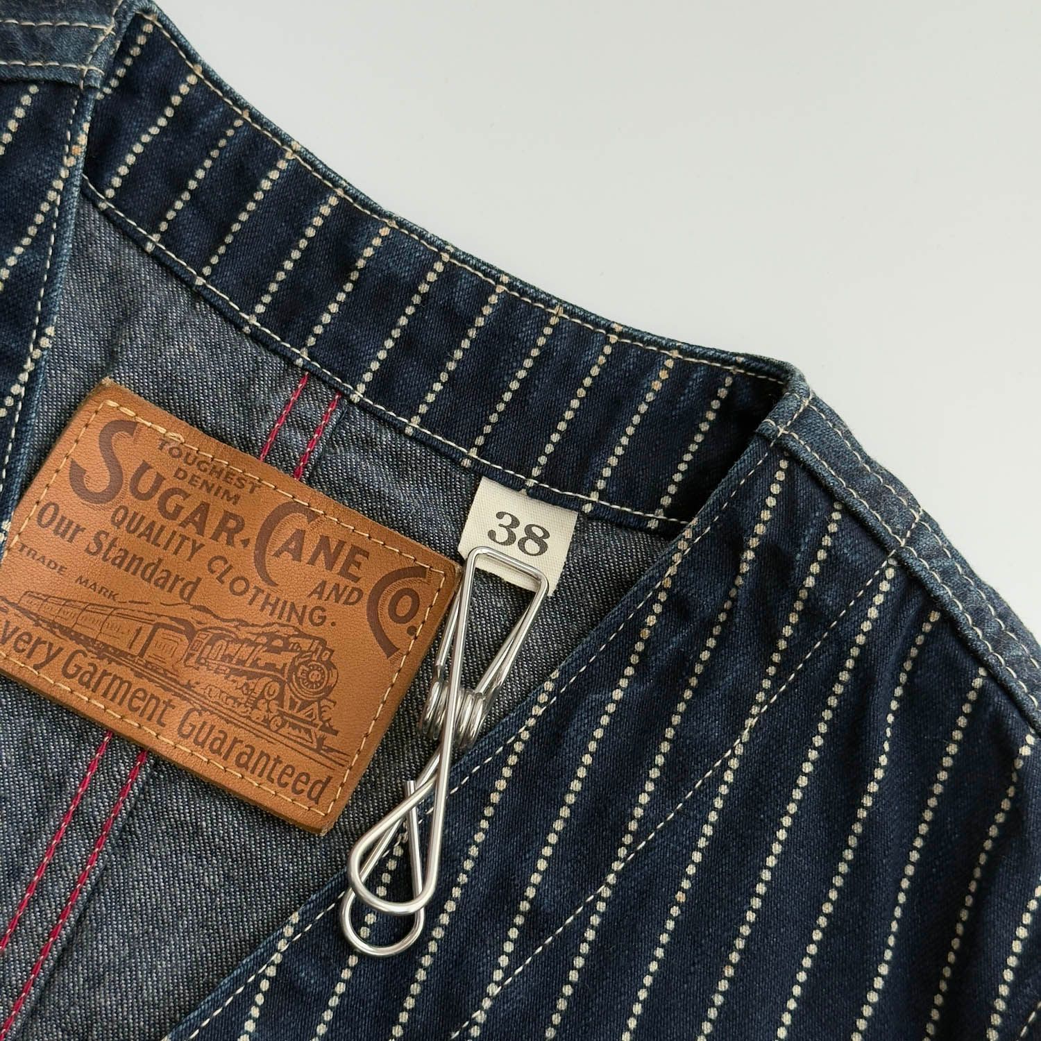 SUGAR CANE ストライプデニムベスト 38 SUGAR CANE (シュガーケーン) ウォバッシュ ストライプ ワーク ベスト