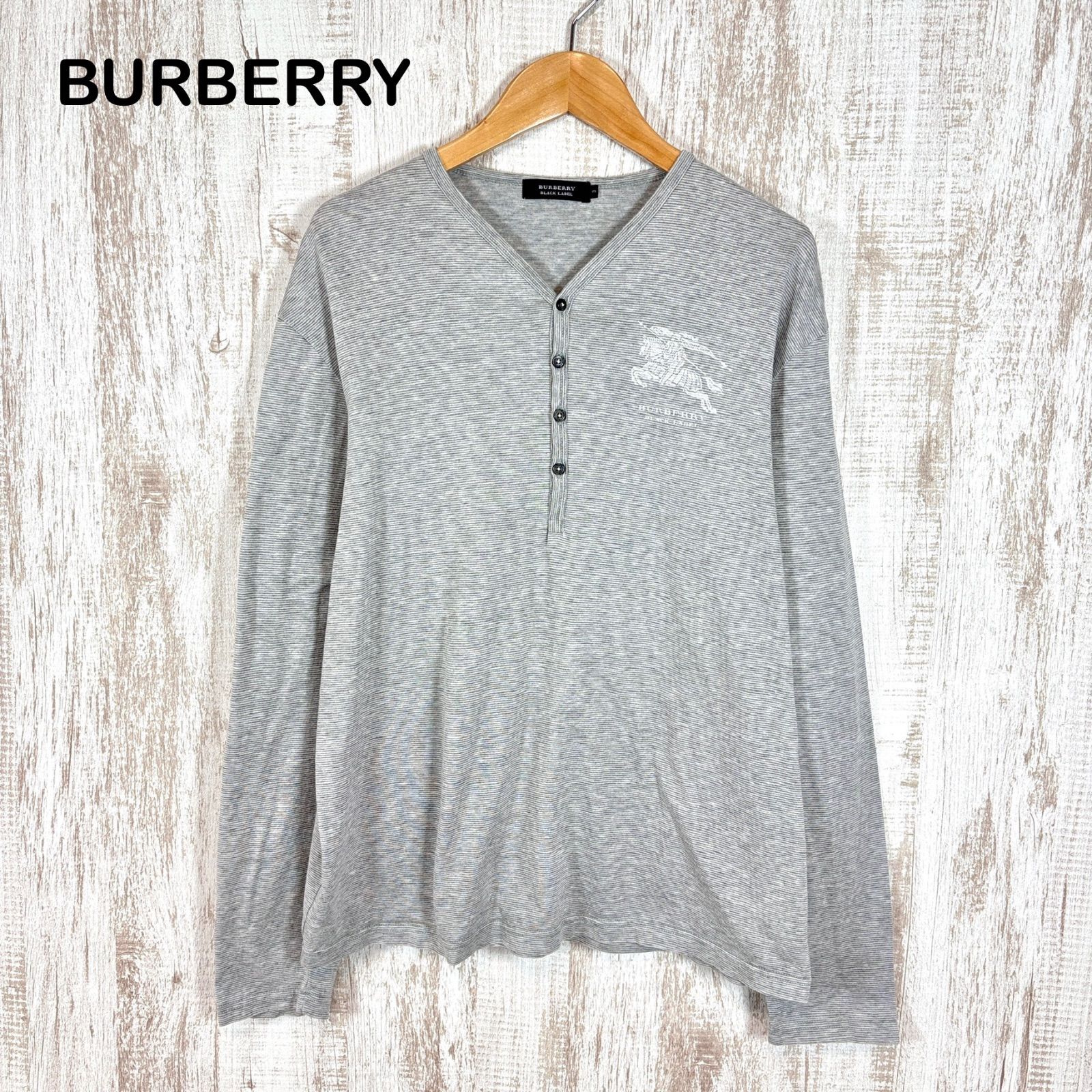 BURBERRY BLACK LABEL】ヘンリーネックカットソー／M／刺繍 BURBERRY