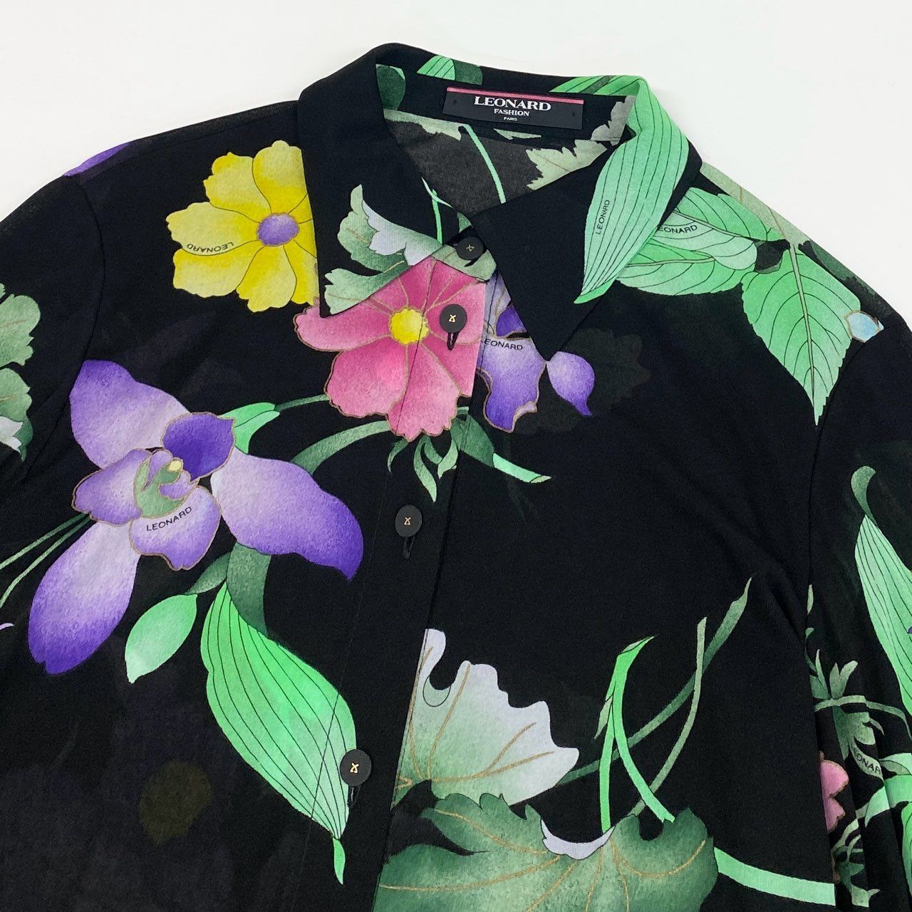 3k19《美品》 LEONARD FASHION レオナール 長袖シャツ シアーシャツ