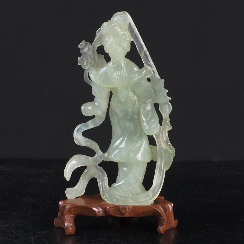 中国 玉石岫玉彫刻 仕女像 置物 唐木台付 N S343 - メルカリ
