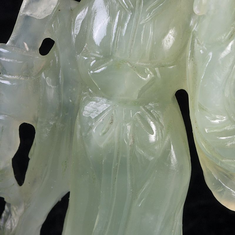 中国 玉石岫玉彫刻 仕女像 置物 唐木台付 N S343 - メルカリ