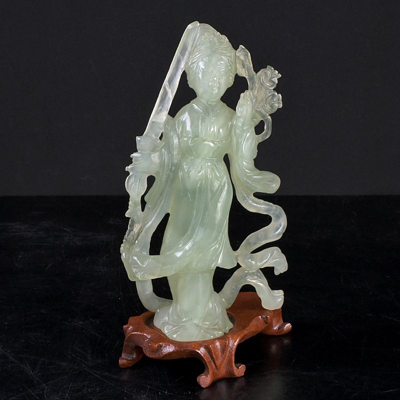 中国 玉石岫玉彫刻 仕女像 置物 唐木台付 N S343 - メルカリ