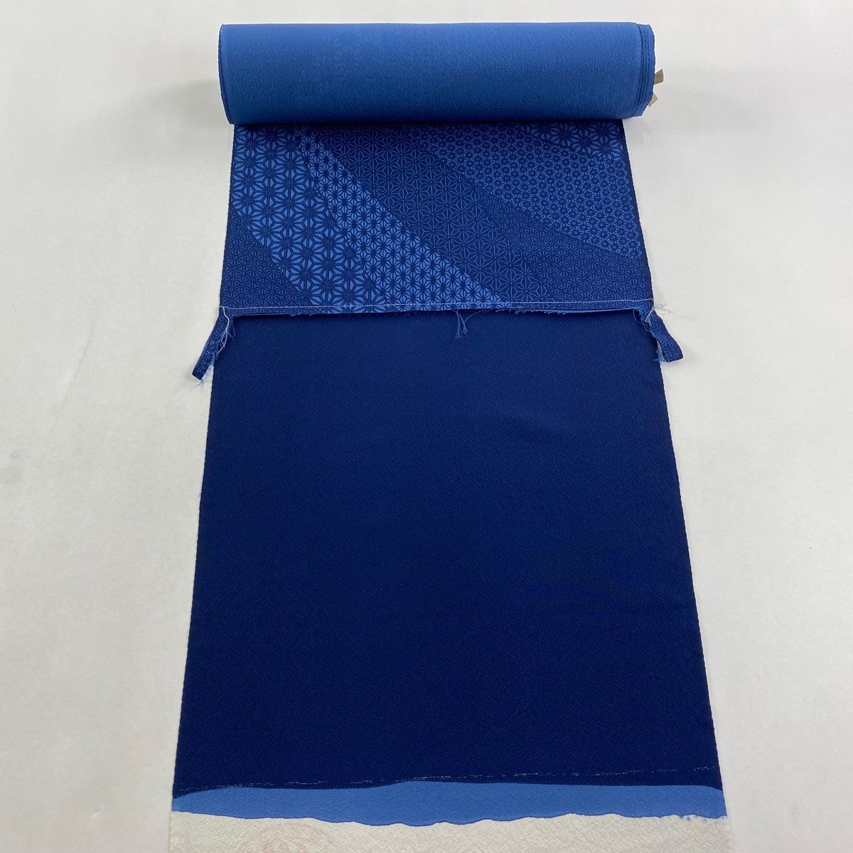 反物 秀品 小紋 麻の葉 藍色 正絹 【】