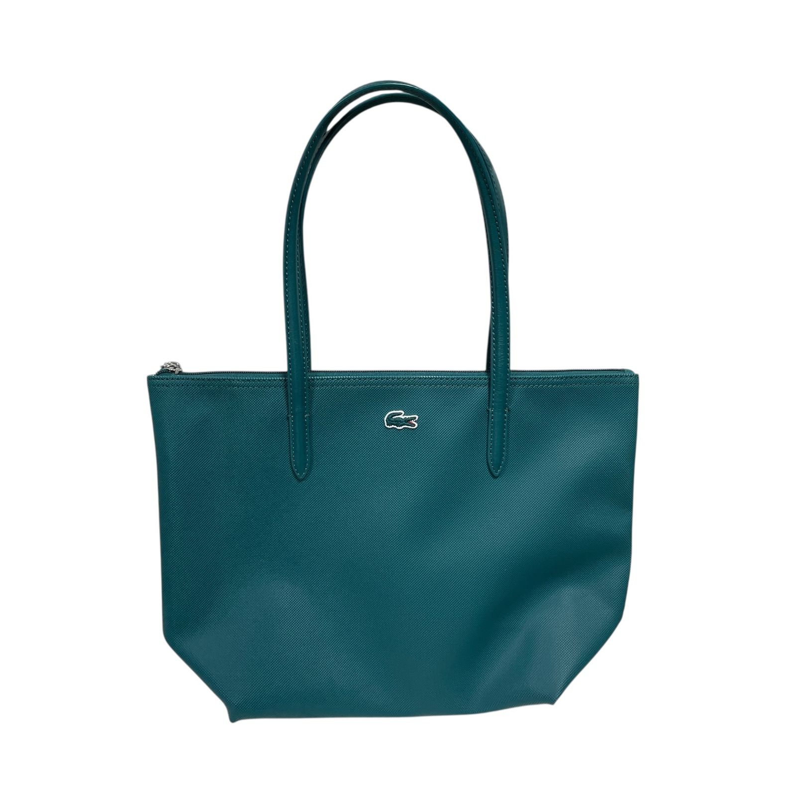 【未使用級】ラコステ　トートバッグ　ロゴ型押し　PVC グリーン　A4可能 未使用級】ラコステ トートバッグ ロゴ型押し PVC グリーン A4可能 未