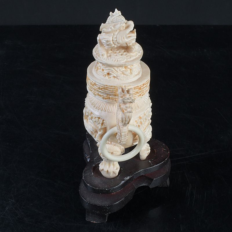 中国 練物彫刻 雙耳活環 獅子鈕蓋爐 香炉 唐木台付 N S349 - メルカリ