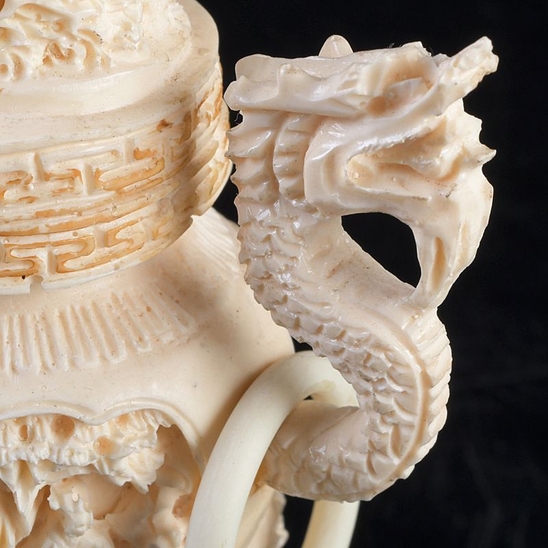 中国 練物彫刻 雙耳活環 獅子鈕蓋爐 香炉 唐木台付 N S349 - メルカリ