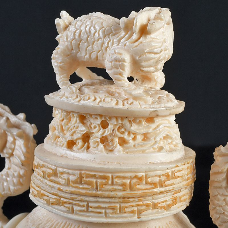 中国 練物彫刻 雙耳活環 獅子鈕蓋爐 香炉 唐木台付 N S349 - メルカリ