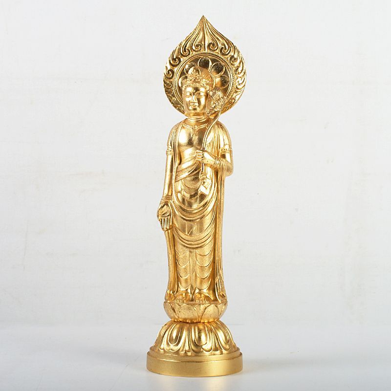 仏師　牧田秀雲作　銅鍍金　聖観世音菩薩像　仏像　置物　共箱　C　R4048 仏師 牧田秀雲作 銅鍍金 聖観世音菩薩像 仏像 置物 共箱 C R4048 仏師