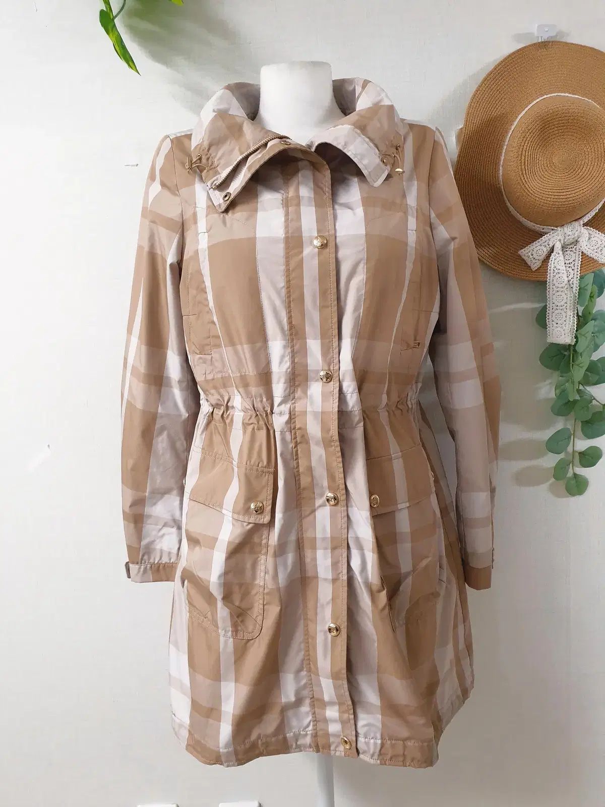 BEAN POLE（ビーンポール）ウィンドブレーカー ジャケット ロング丈 95 アウター ベージュ CHECK