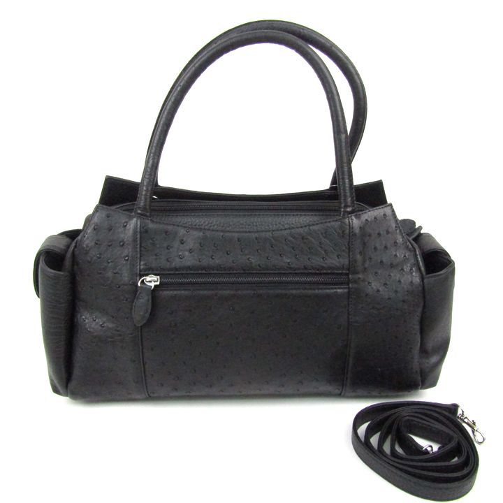 黒レザーオーストリッチパーティーバッグ オーストリッチ レザー 本革 ハンドバッグ ショルダーバッグ 2way 未