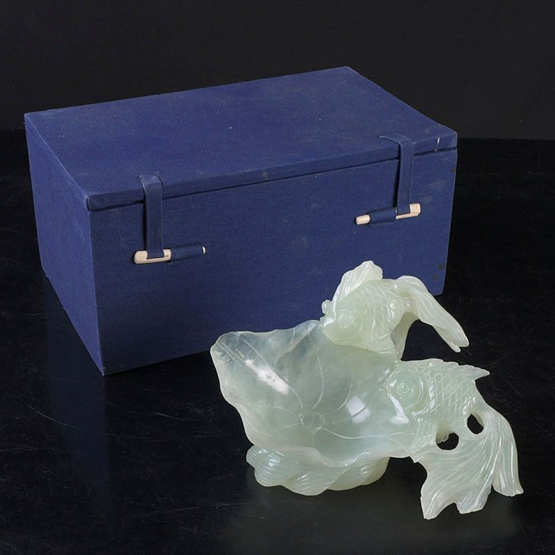 中国　玉石彫刻　山水漢詩刻　水孟　銅匙付　合わせ箱　M　R6515 中国 玉石彫刻 山水漢詩刻 水孟 銅匙付 合わせ箱 M R6515