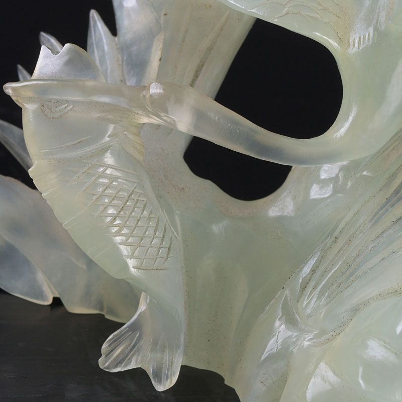 中国 玉石岫玉彫刻 鳥魚刻 置物 C S355 - メルカリ