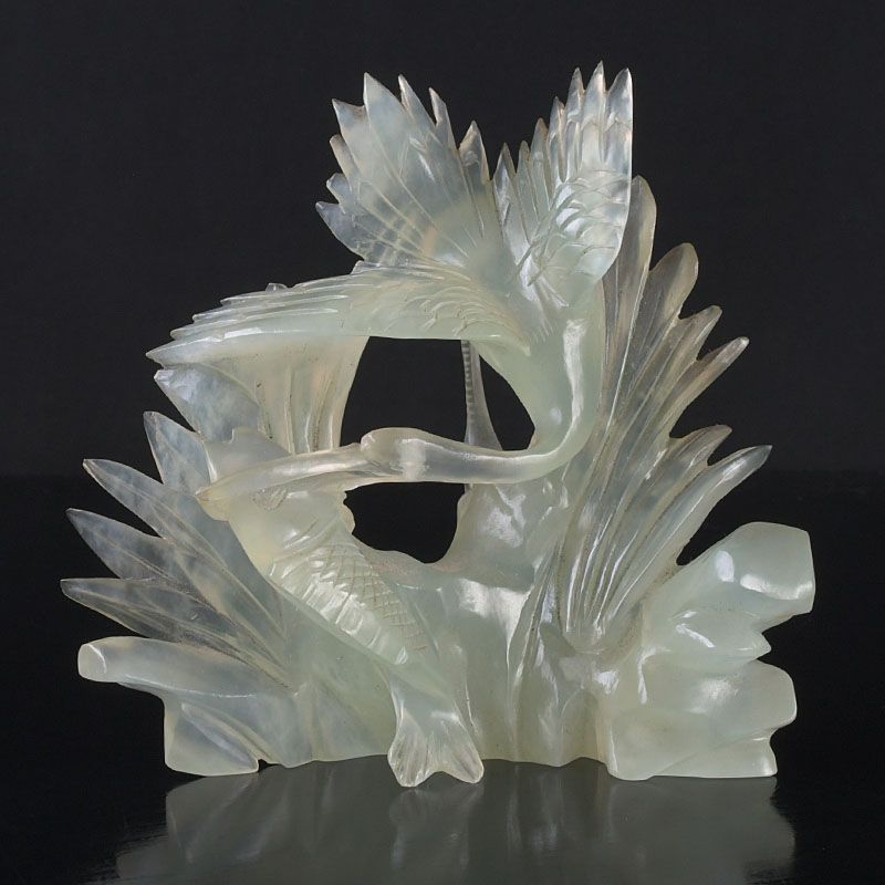 中国 玉石岫玉彫刻 鳥魚刻 置物 C S355 - メルカリ