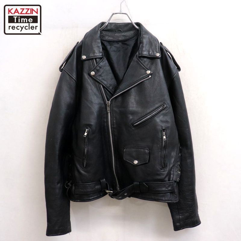 vintage ブラックレザー ダブルライダースジャケット　80's biker 80s vintage ブラック ダブルライダースジャケット メンズ XL~サイズ