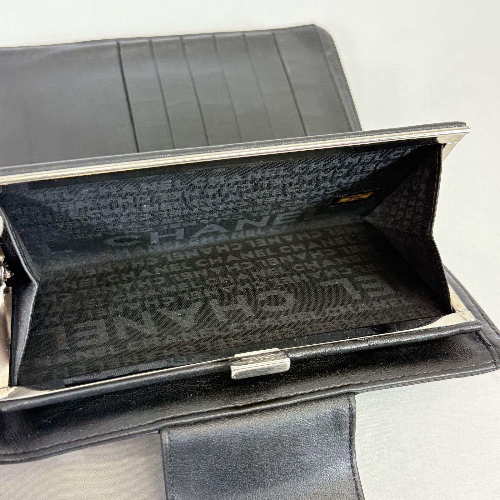 【美品/箱付】CHANEL ラムスキン ココマーク がま口ロングウォレット 人気・美品】CHANEL シャネル ラムスキン アイコンライン ココマーク