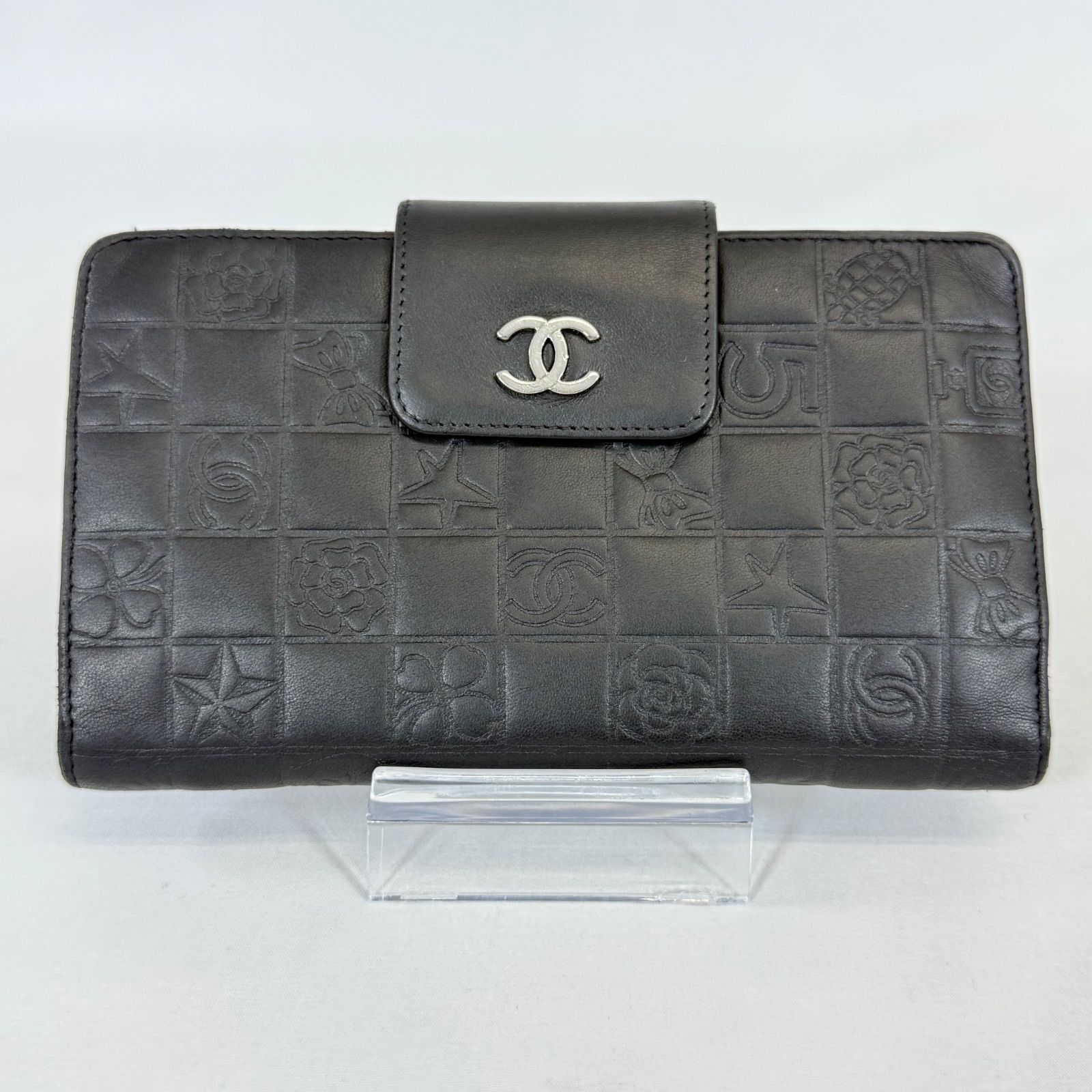 【美品/箱付】CHANEL ラムスキン ココマーク がま口ロングウォレット 人気・美品】CHANEL シャネル ラムスキン アイコンライン ココマーク