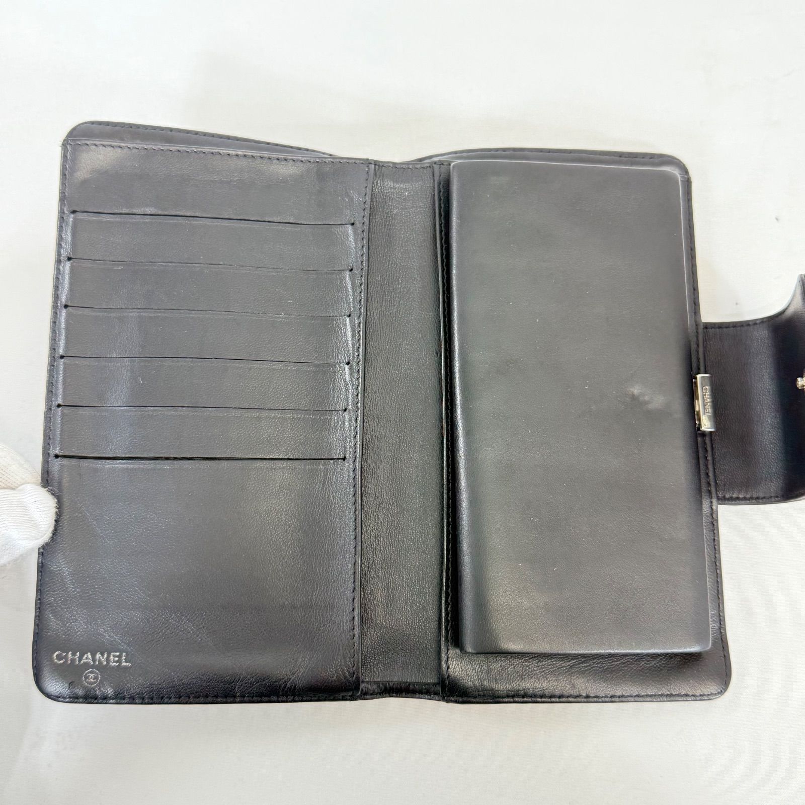 【美品/箱付】CHANEL ラムスキン ココマーク がま口ロングウォレット 人気・美品】CHANEL シャネル ラムスキン アイコンライン ココマーク