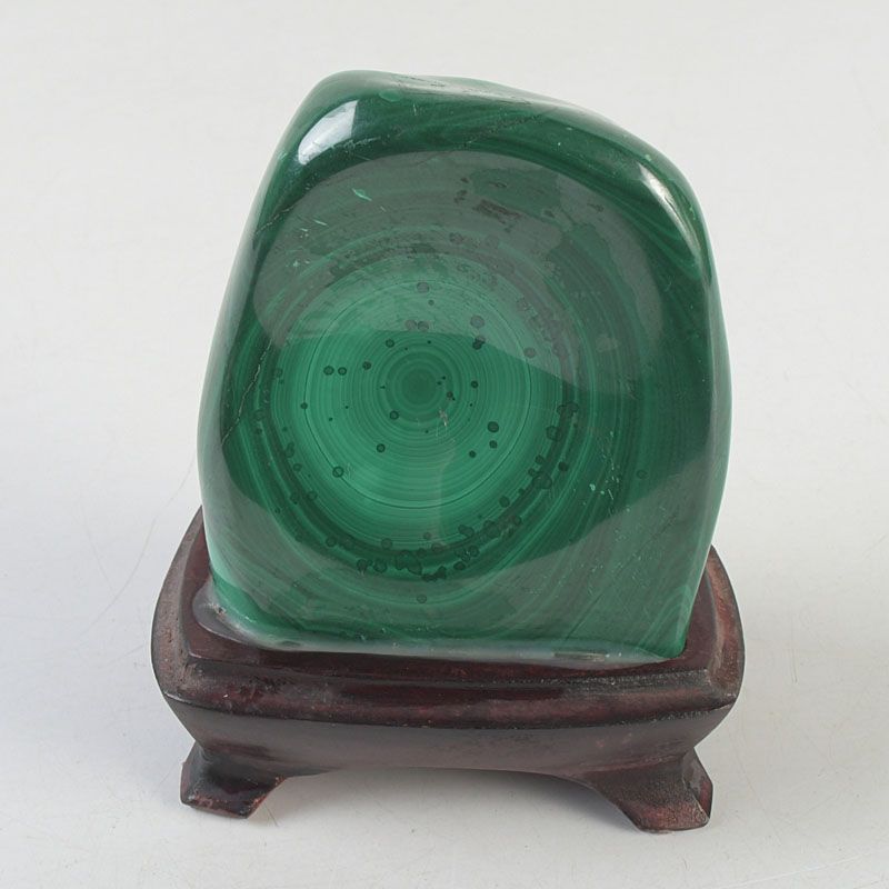 天然石 鑑賞石 マラカイト 孔雀石 原石 パワーストーン 唐木台付 C