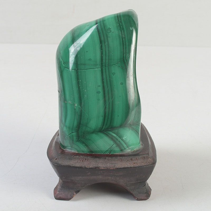 天然石 鑑賞石 マラカイト 孔雀石 原石 パワーストーン 唐木台付 C