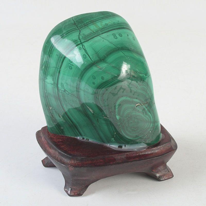 天然石 鑑賞石 マラカイト 孔雀石 原石 パワーストーン 唐木台付 C