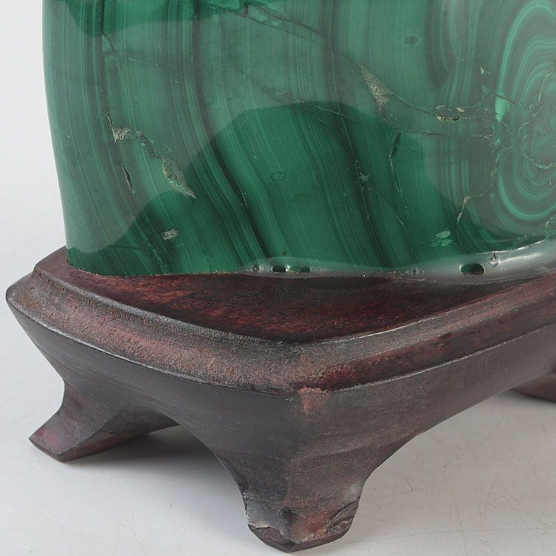 天然石 鑑賞石 マラカイト 孔雀石 原石 パワーストーン 唐木台付 C