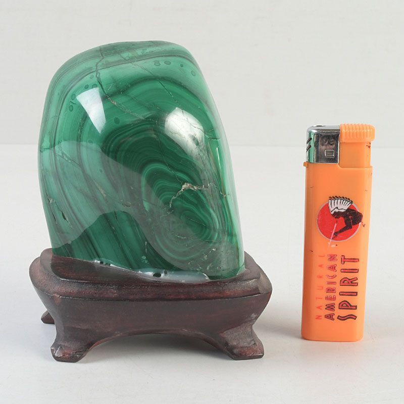 天然石 鑑賞石 マラカイト 孔雀石 原石 パワーストーン 唐木台付 C