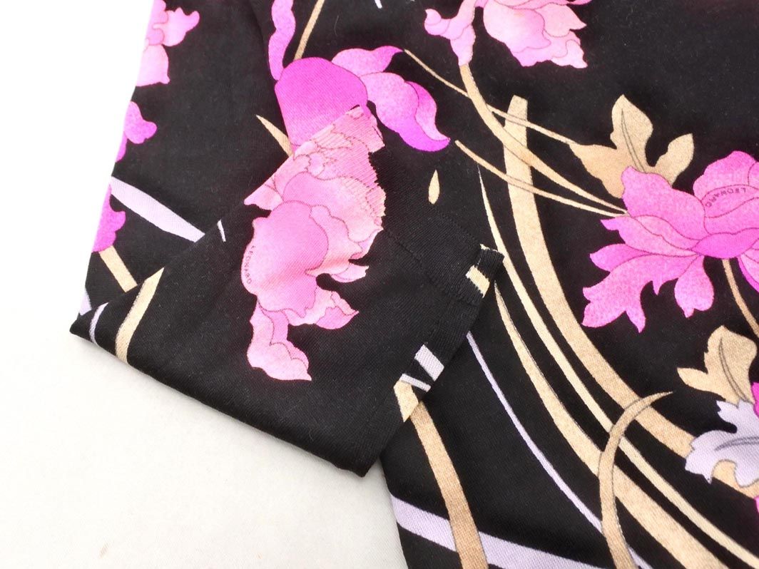 LEONARD レオナール 0221 長袖ニット ウール ブラック 花柄 チーター