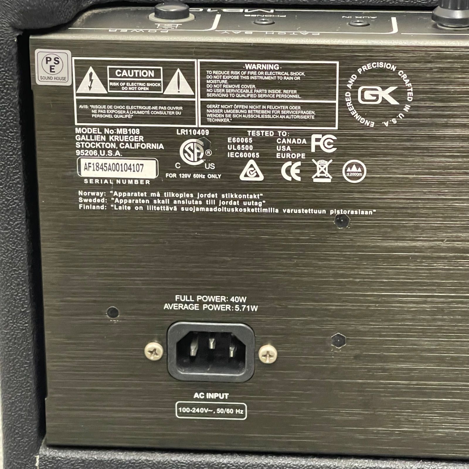 NPA】GK GALLIEN KRUEGER ギャリエンクルーガー MB108 ベース用アンプ