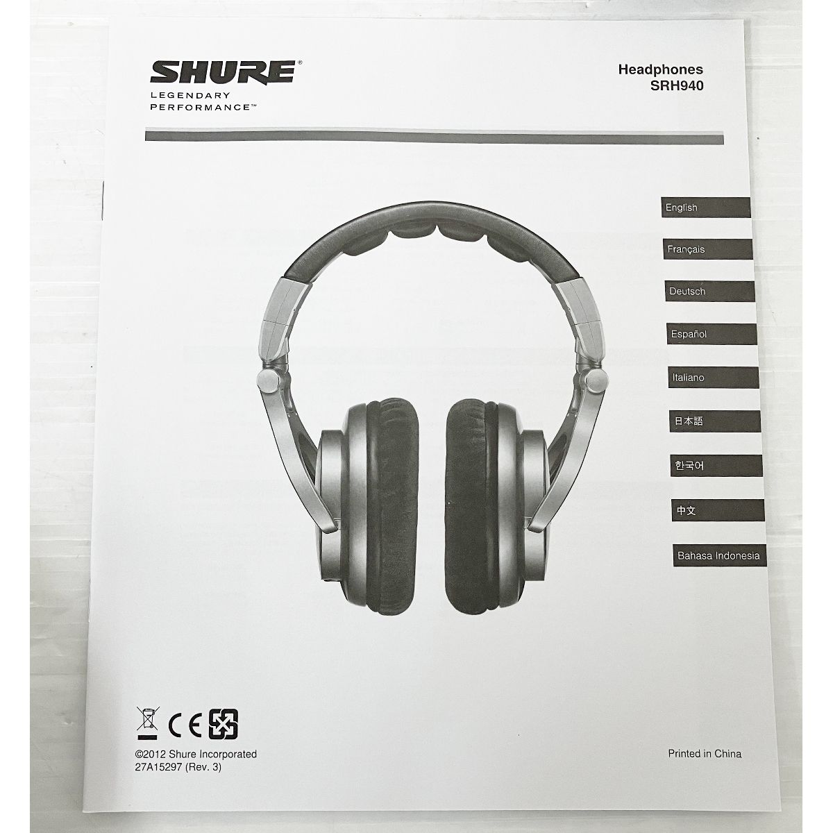 SHURE SRH940 プロフェッショナル モニターヘッドホン 密閉型 シュア