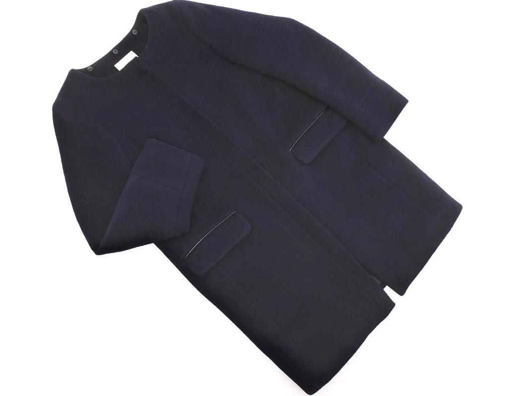 IENA イエナ ウール100% ノーカラー コート size36/紺 ◇□ レディース