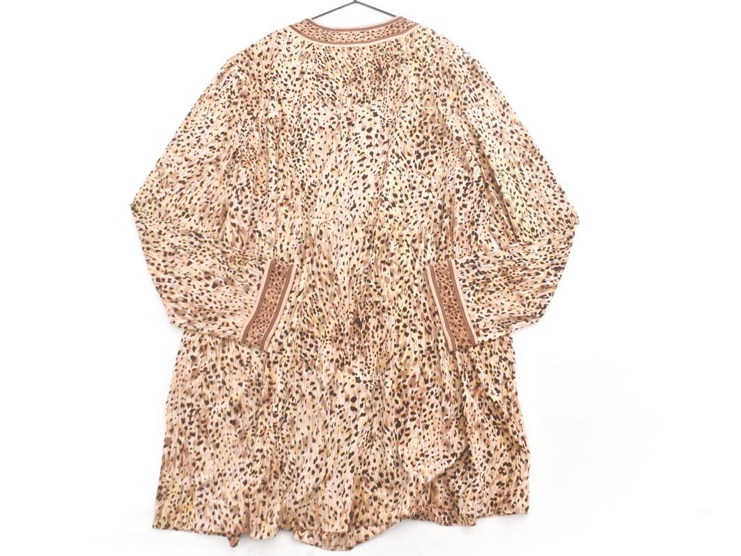 LEONARD レオナール 総柄 チュニック カーディガン sizeM/ブラウン