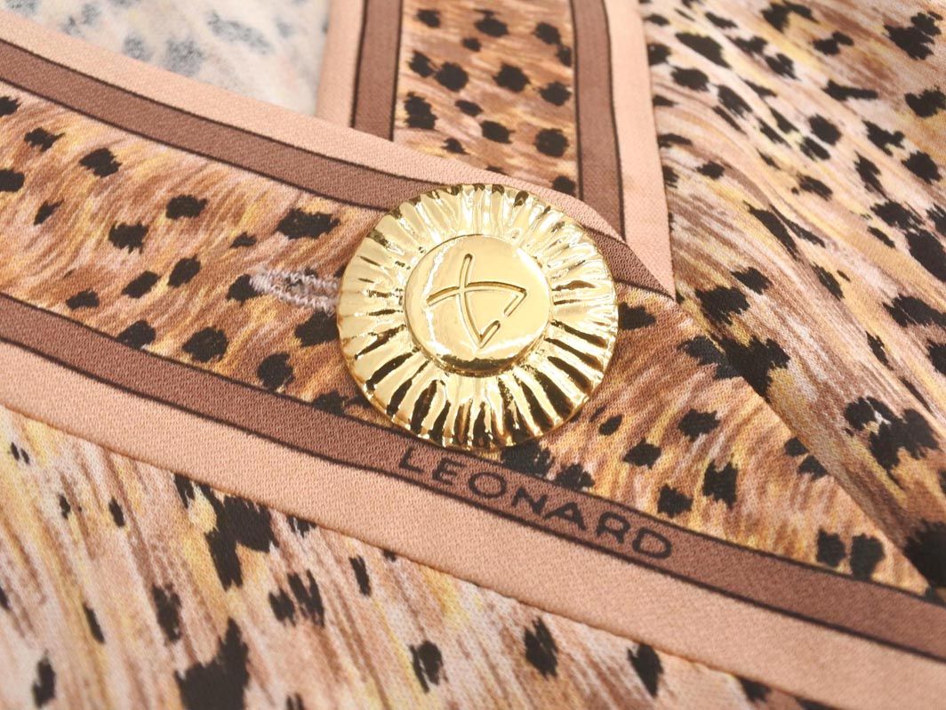 LEONARD レオナール 総柄 チュニック カーディガン sizeM/ブラウン