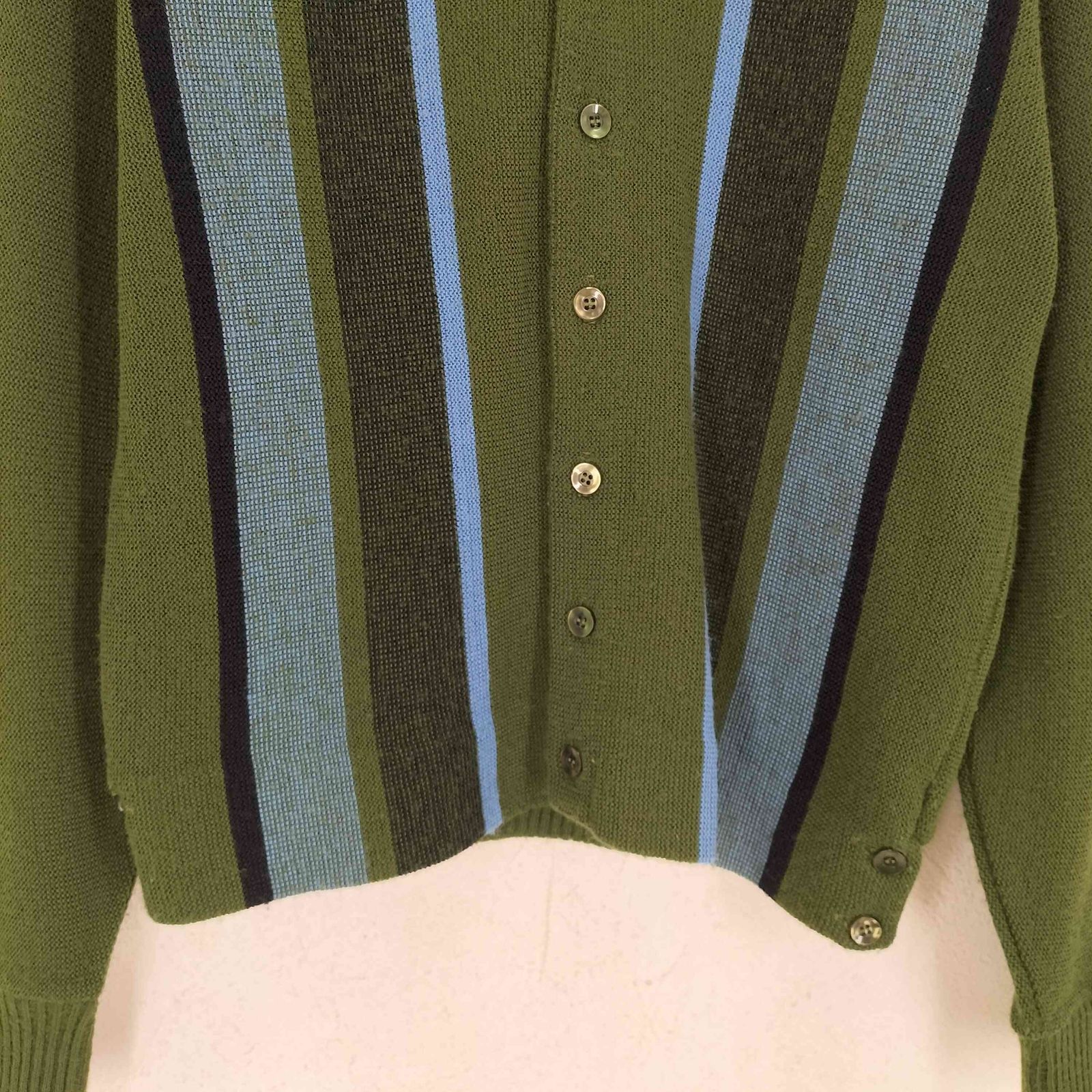 シアーズ Sears 70s シェルボタン ストライプアクリルカーディガン