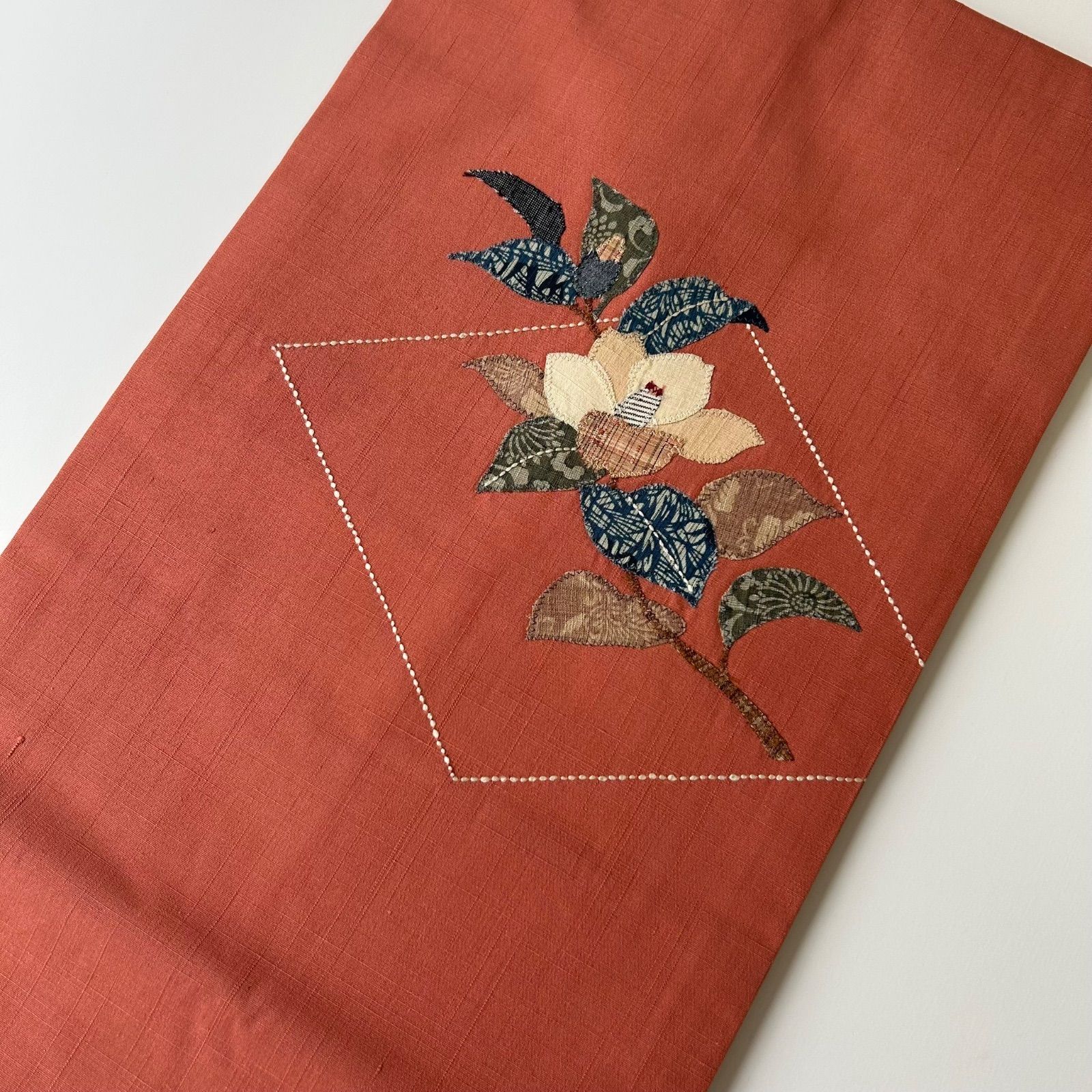 名古屋帯 正絹 きりばめ 刺し子 紬 九寸 MA-1281 名古屋帯 正絹 幾何