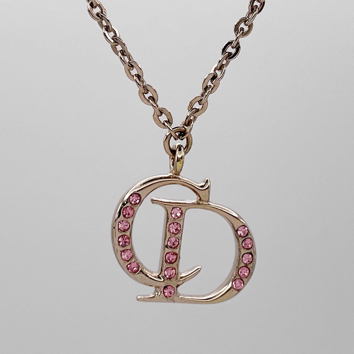 Dior ディオール ネックレス CDロゴ ラインストーン ピンク/ゴールド