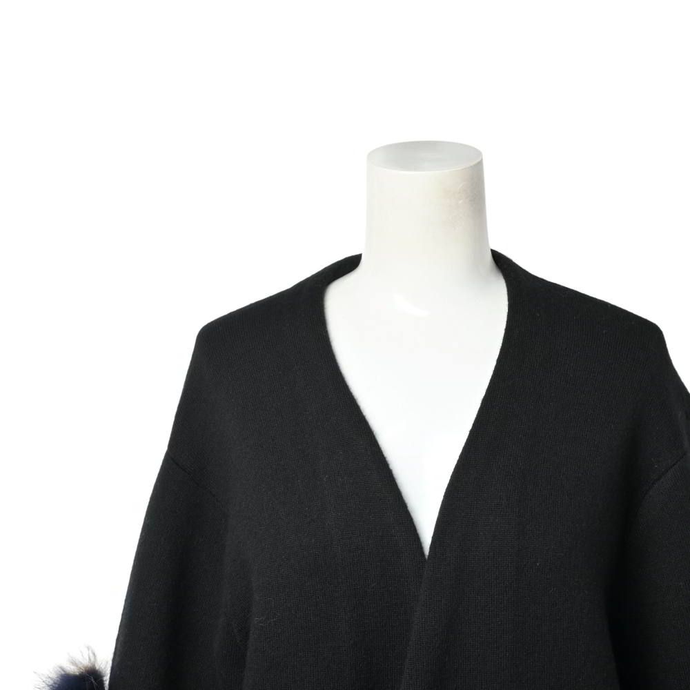 美品✨UN3D. ウールロングカーディガン ラクーンファースリーブ 黒 38