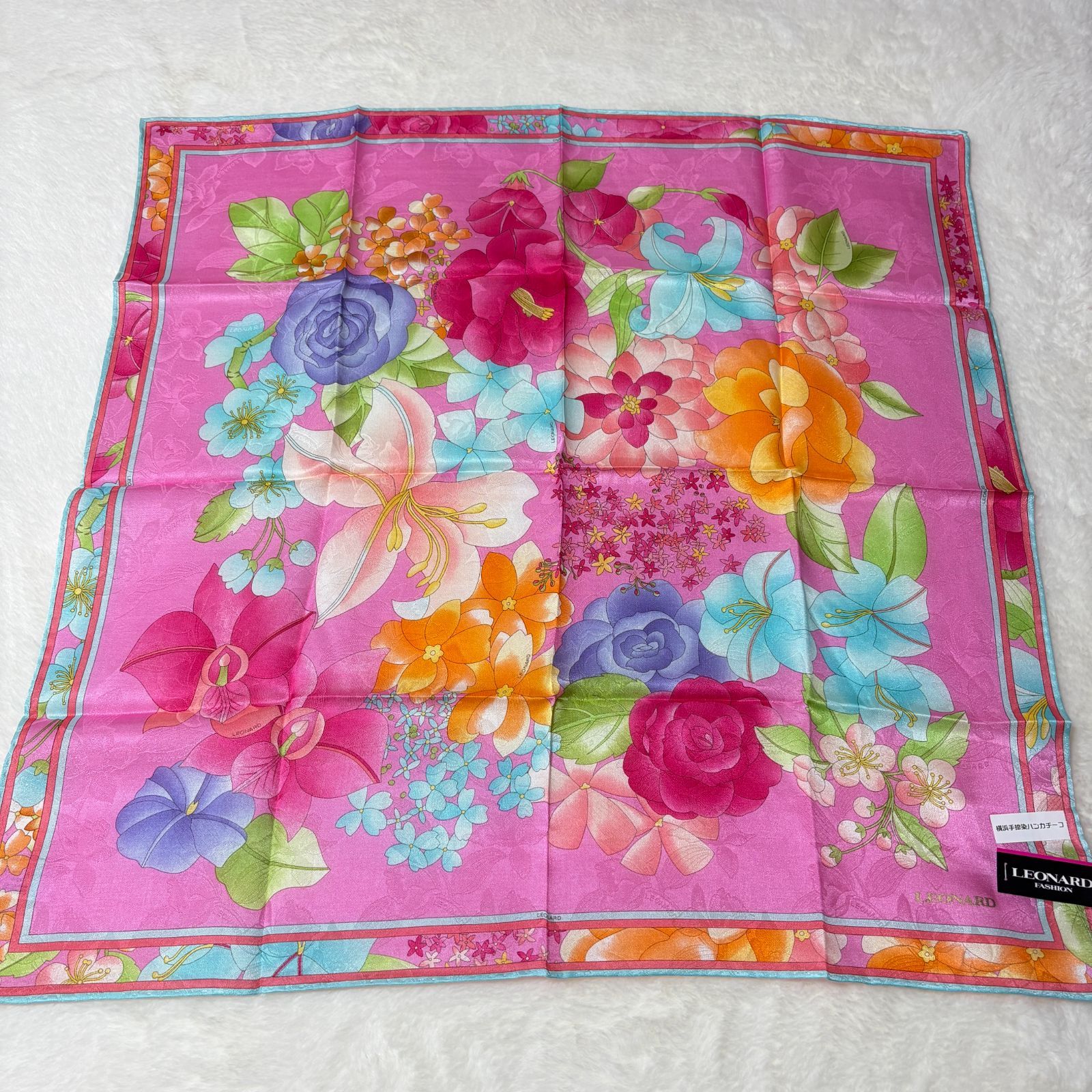 未使用品】LEONARD/レオナール シルク/綿 100% ハンカチ 鮮やか 花柄