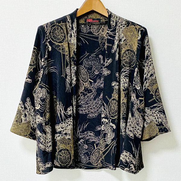 anc シセンドウ 詩仙堂 カーディガン 黒 カーキ ベージュ ちりめん 和