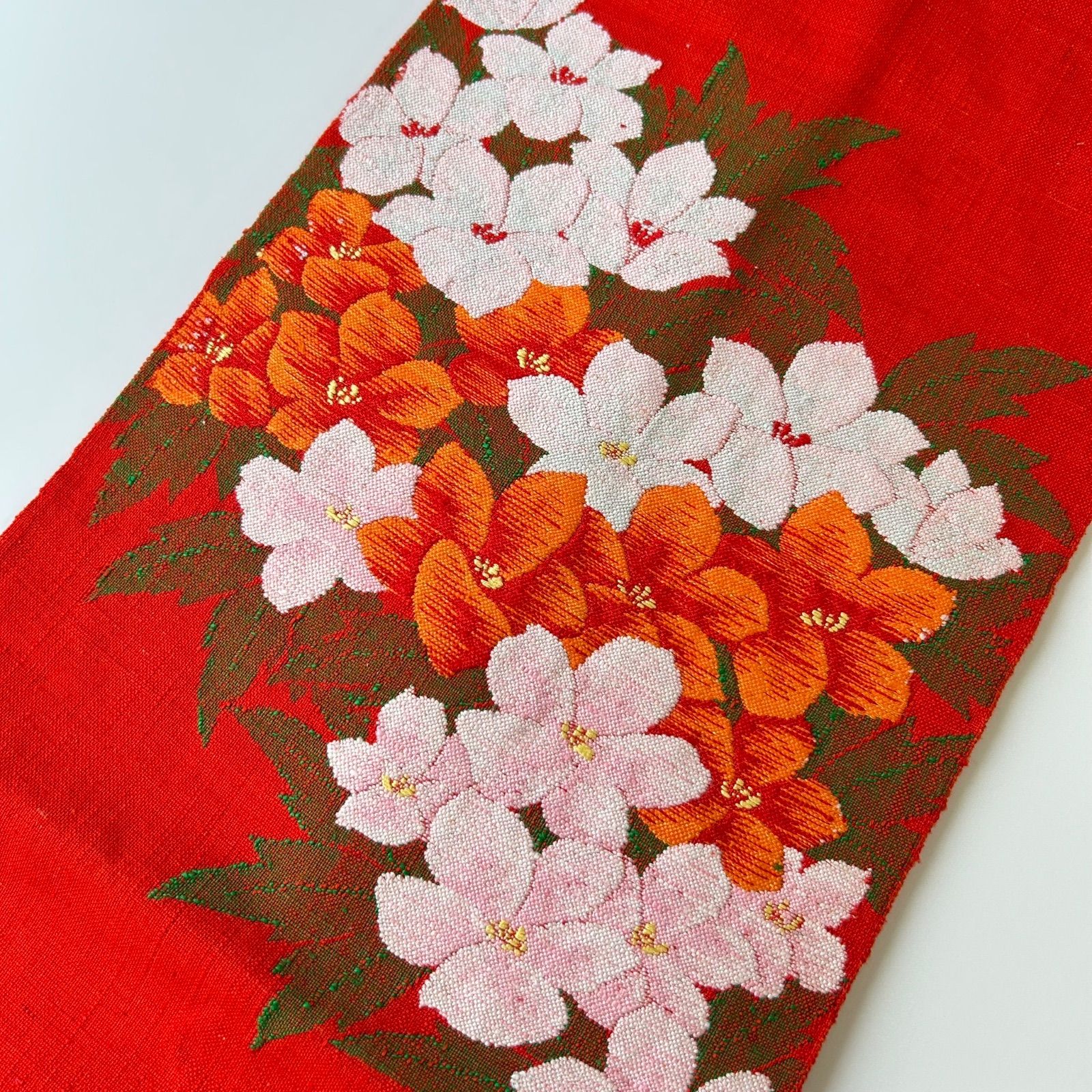 名古屋帯 真綿紬 可愛い花模様 八寸 正絹 着物 RO-4721 名古屋帯 真綿紬 可愛い花模様 八寸 正絹 着物 RO-4721